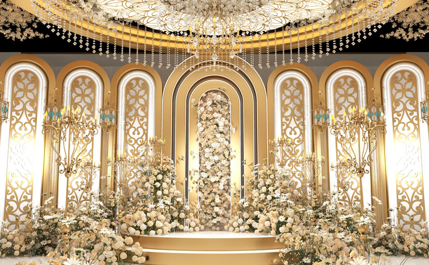 红原香槟色调婚礼堂效果展示